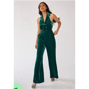 Rachel Antonoff Green Velvet Flynn Halter Jumpsuit Size 4